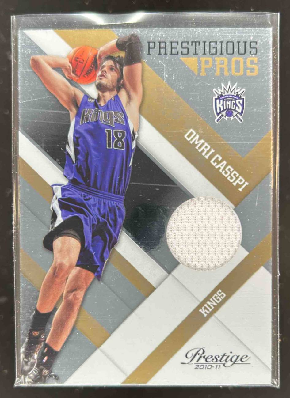 Card image for 2010-11 Panini Prestige Omri Casspi Prestigious Pros Materials Gold 99 /99 #64