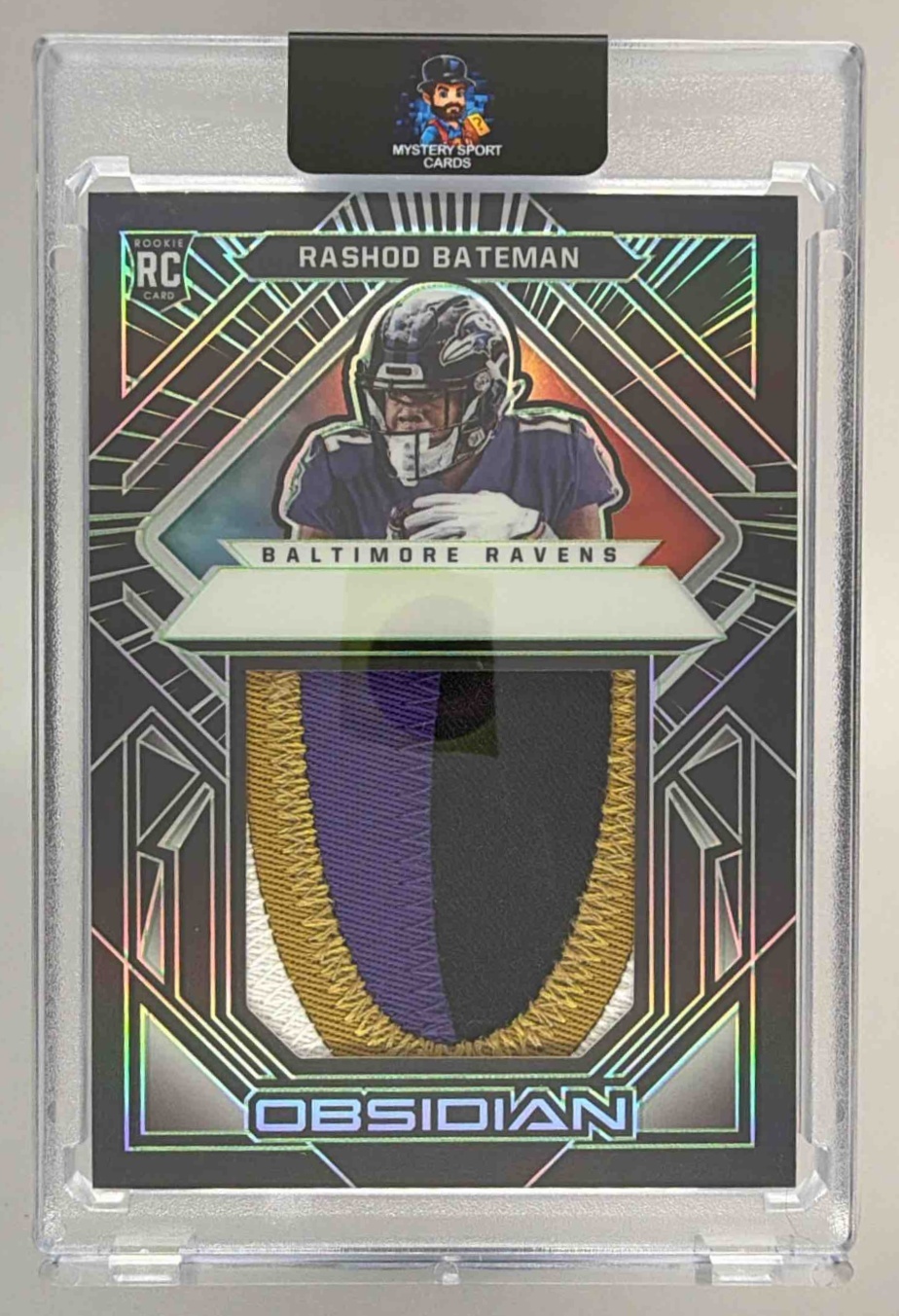 Card image for 2021 Panini Obsidian Rashod Bateman Volcanic Material Electric Etch Green /50 #VM-RB MEM RC Ravens