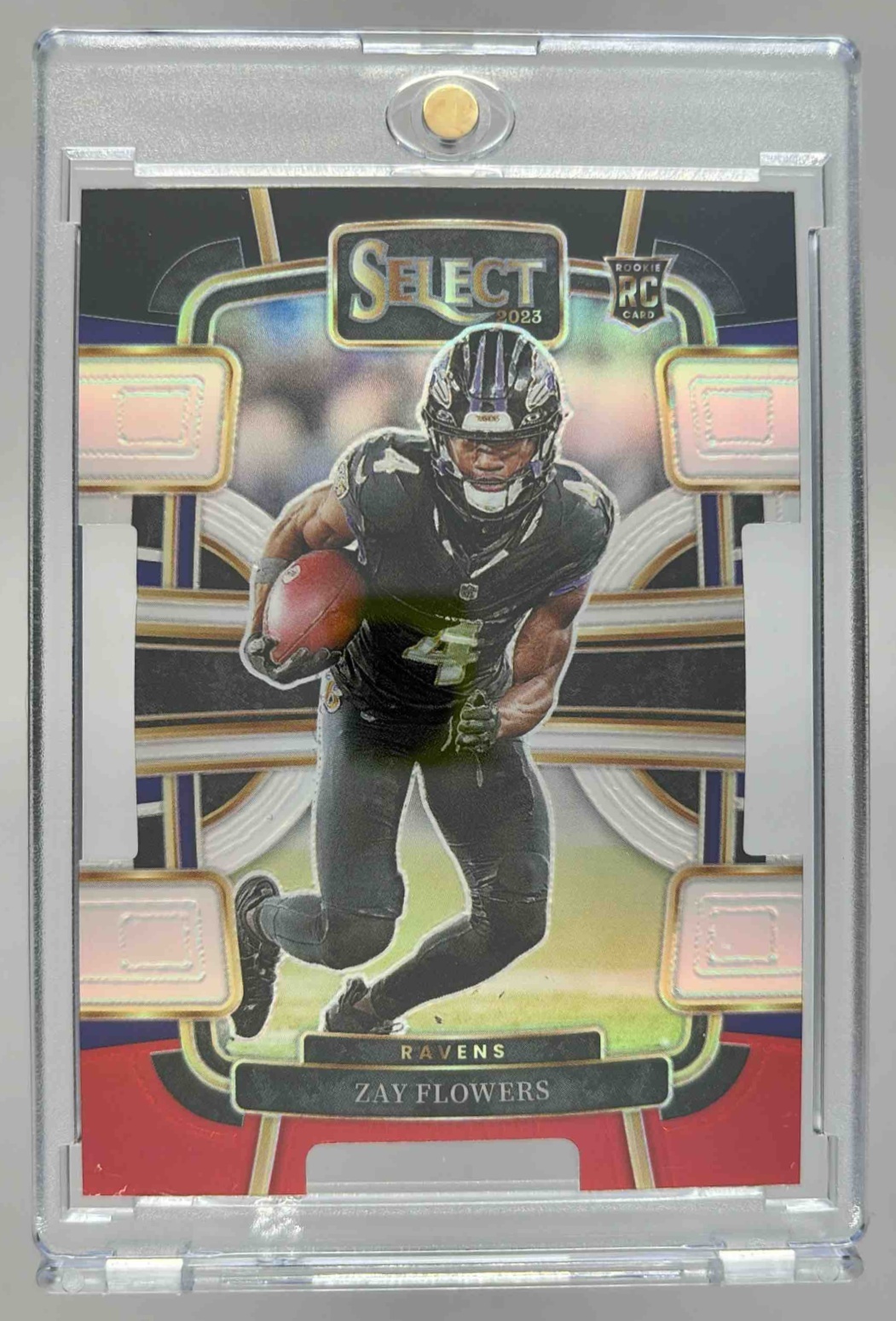 Card image for 2023 Panini Select Zay Flowers Black and Red Prizms Die Cut #8 RC Concourse Ravens