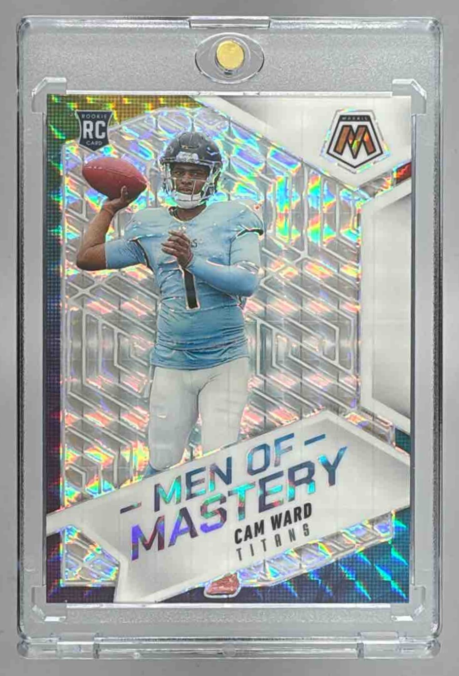 Card image for 2025 Panini Mosaic Cam Ward Men of Mastery Silver Prizm #17 RC Titans