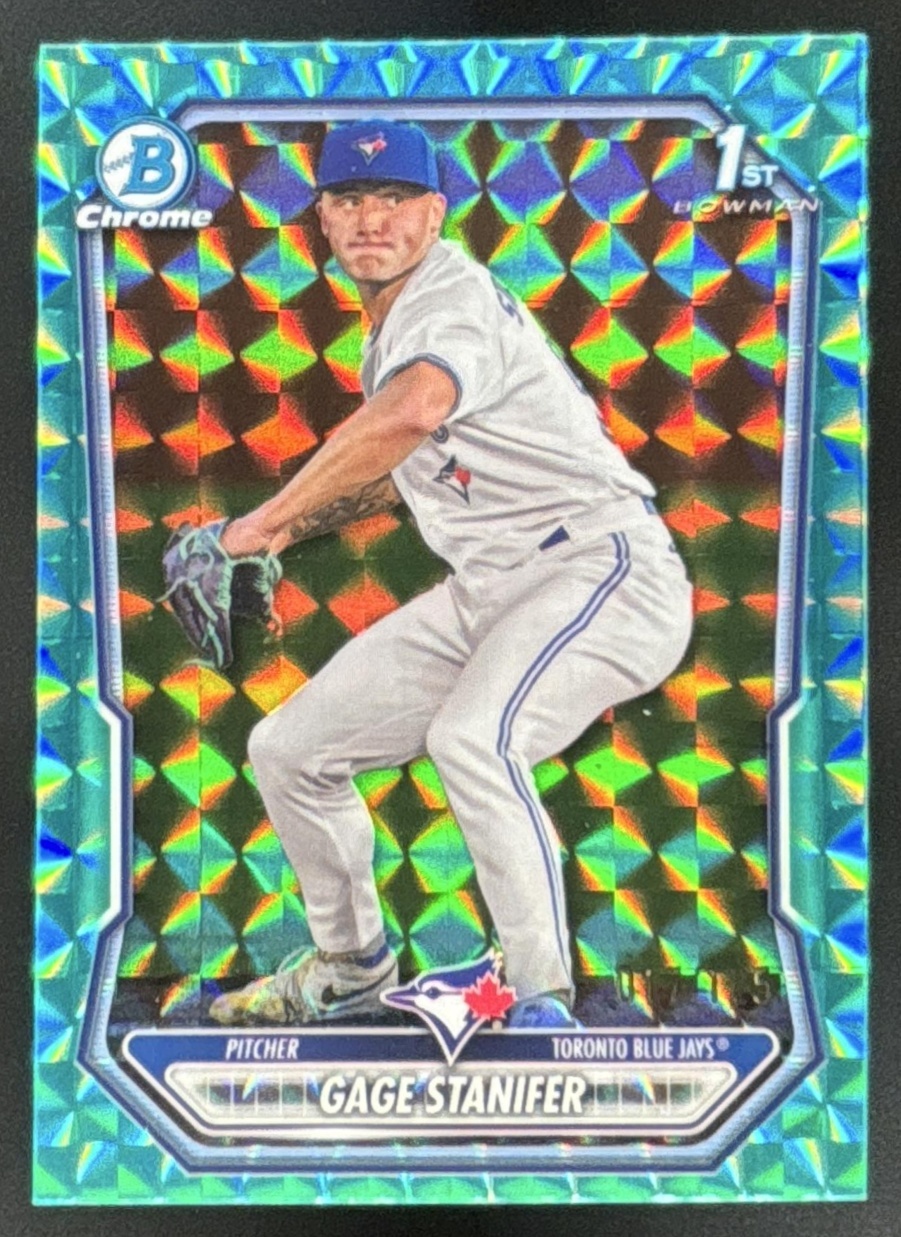 Card image for 2026 Bowman Gage Stanifer Chrome Aqua Geometric Refractor /125 1st Prospect