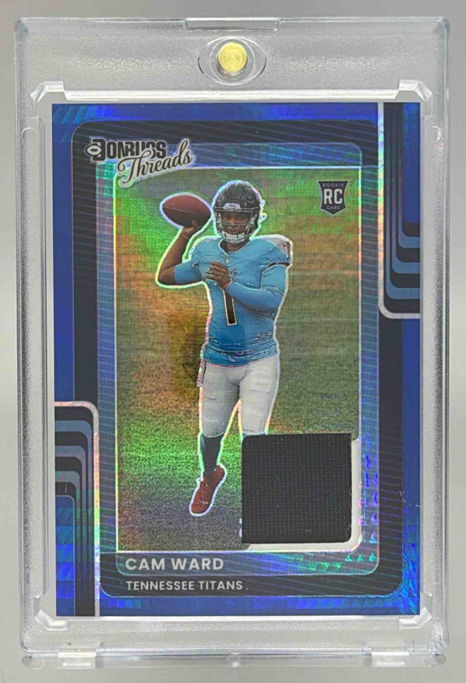 Card image for 2025 Panini Donruss Optic Cam Ward Threads Blue Hyper Prizm #DTBH-CWD MEM RC Titans
