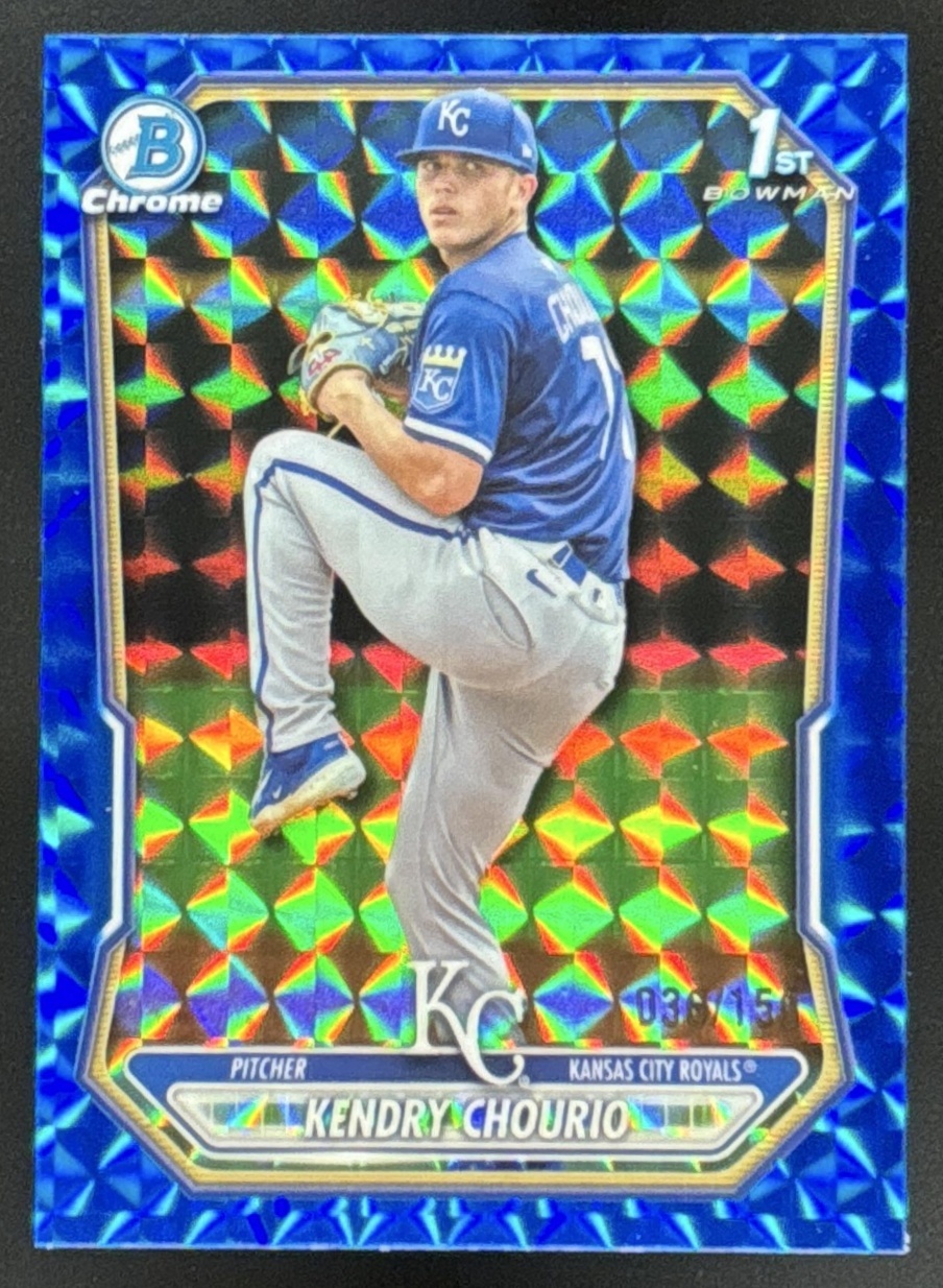 Card image for 2026 Bowman Kendry Chourio Chrome Blue Geometric Refractor /150 1st Prospect