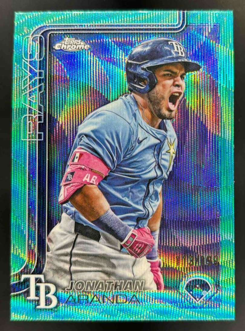 Card image for 2025 Topps Chrome Update Jonathan Aranda Aqua Wave Refractor /199 #USC68 Rays