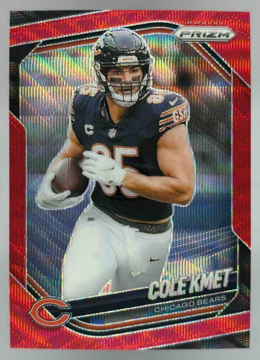 Card image for 2025 Panini Football Prizm Cole Kmet Red Wave /149 #112 Chicago Bears