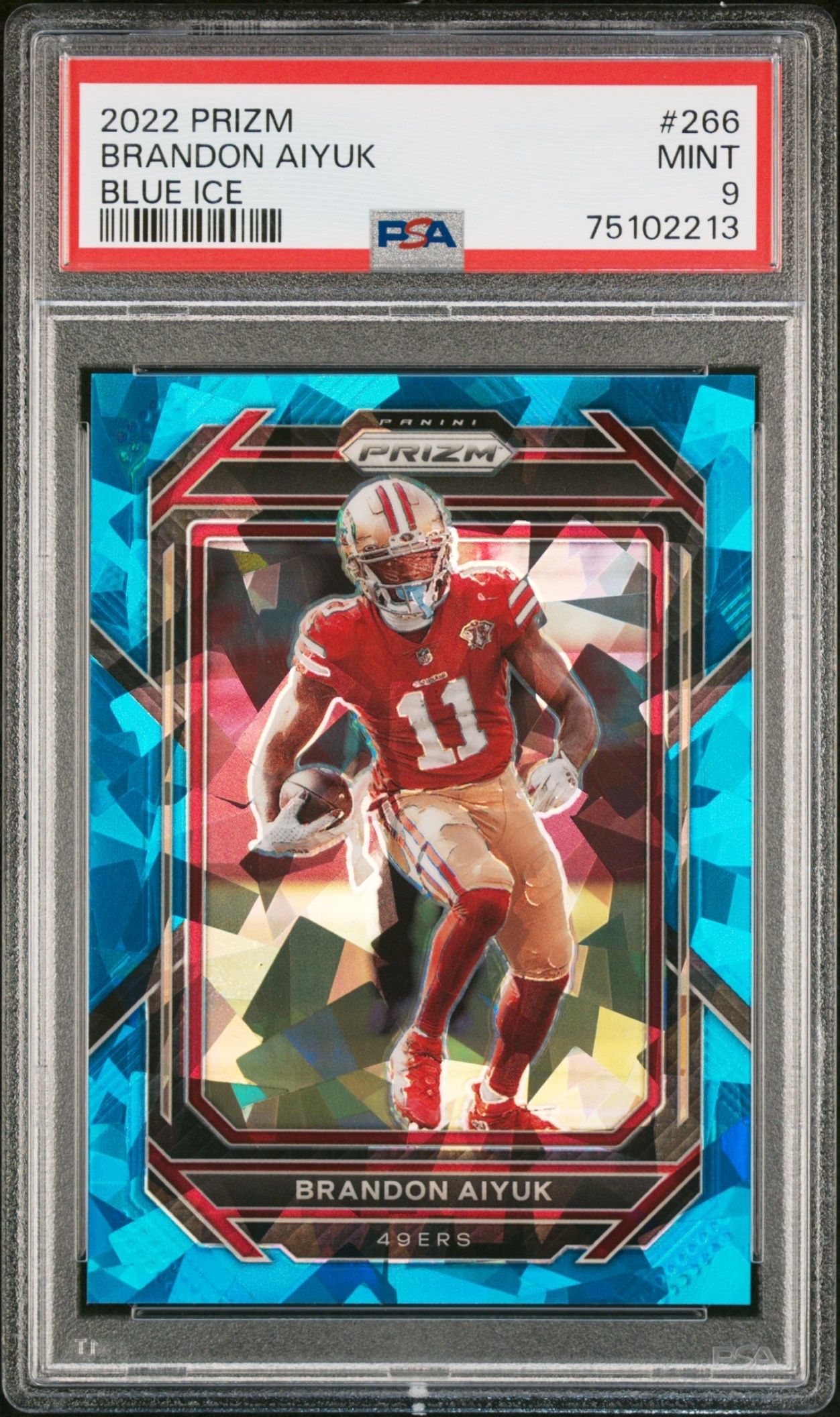 Card image for 2022 Panini Football Prizm Brandon Aiyuk Blue Ice /99 #266 San Francisco 49ers