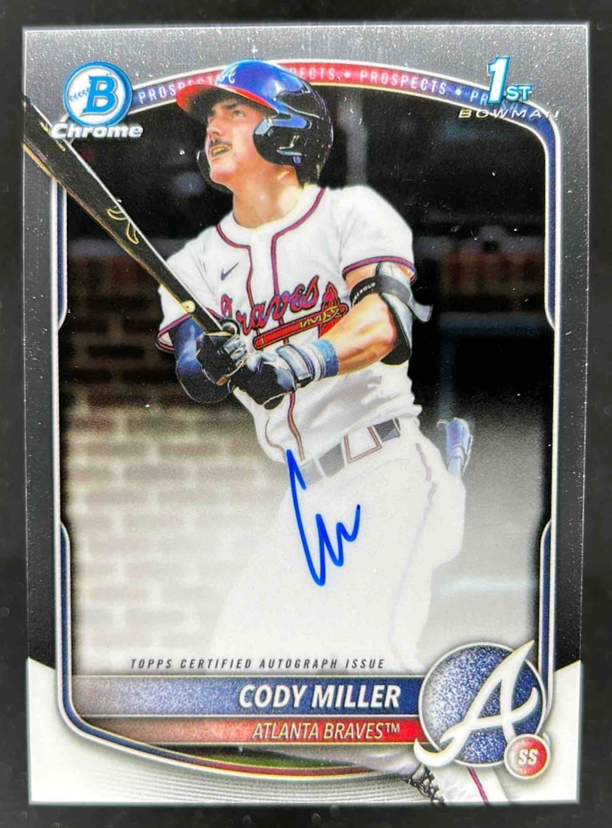 Card image for Cody Miller 2025 Bowman Baseball Draft Chrome Auto 1st Prospect Atlanta Braves