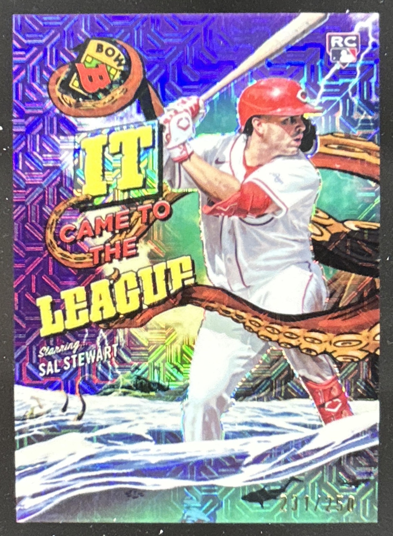Card image for Sal Stewart 2026 Bowman Chrome Mega Box It Came To The League Purple Mojo Refractor /250