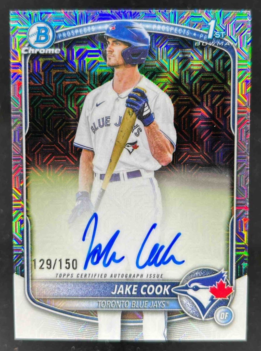 Card image for Jake Cook 2025 Bowman Draft Chrome Prospect Auto HTA Choice Refractor /150