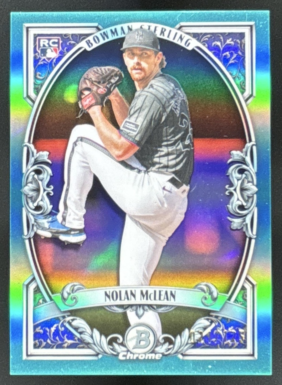 Card image for Nolan McLean 2026 Bowman Aqua Refractor /125 Sterling Chrome New York Mets