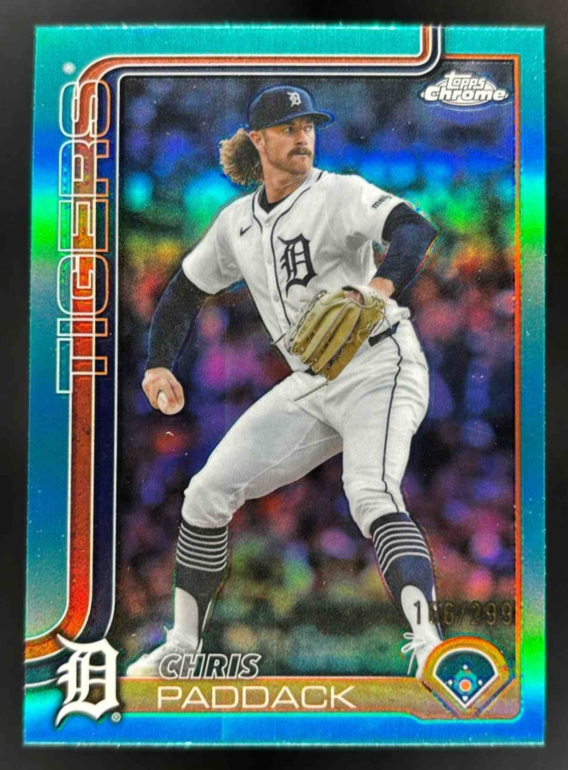 Card image for 2025 Topps Chrome Update Chris Paddack Teal Refractor /299 #USC10 Tigers