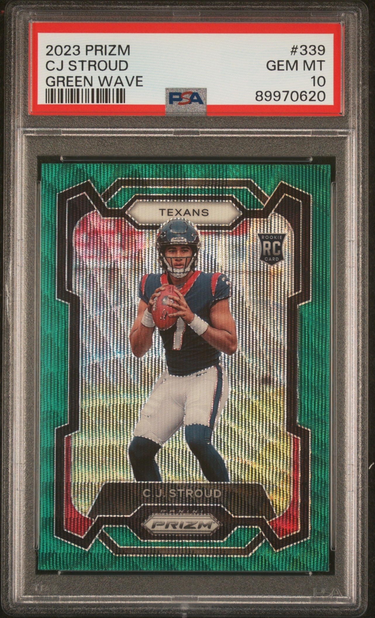 Card image for 2023 Panini Football Prizm C.J. Stroud Green Wave #339 RC Houston Texans PSA 10