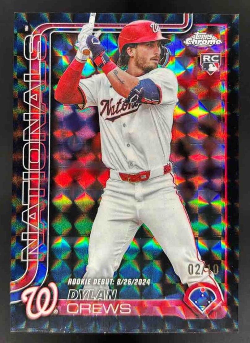 Card image for 2025 Topps Chrome Update Dylan Crews Black Geometric Refractor /10 RC