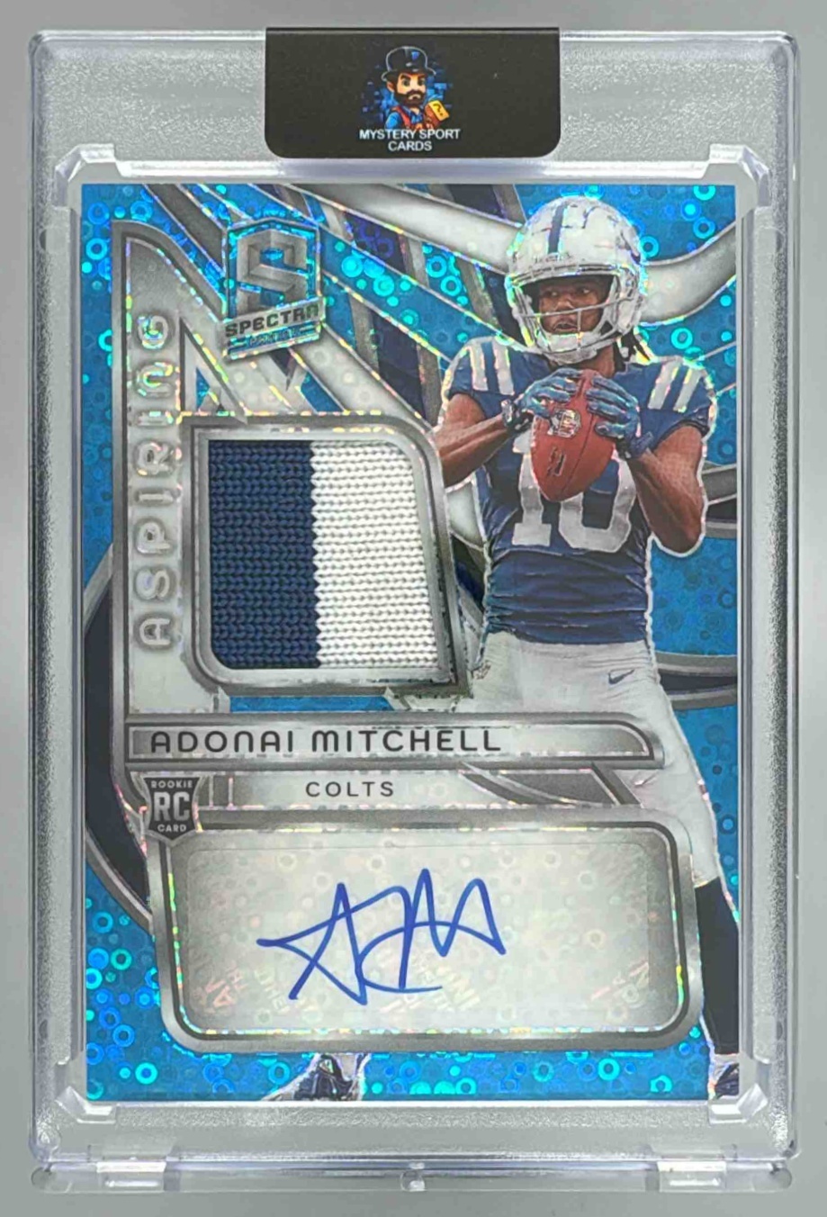 Card image for 2024 Panini Spectra Adonai Mitchell Aspiring Patch Auto Hyper /60 #APA-AML RC Colts