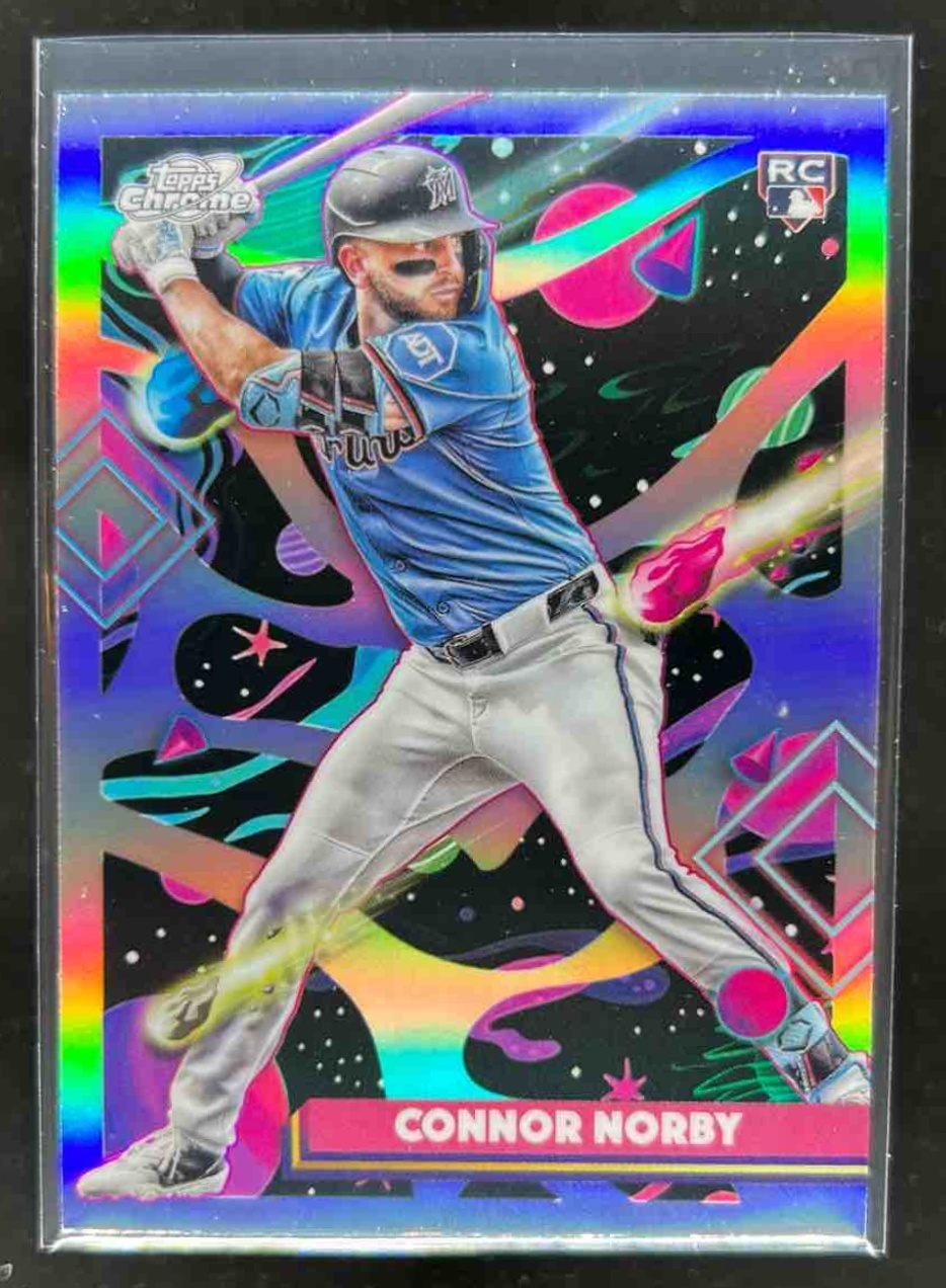 Card image for Connor Norby 2025 Topps Baseball Cosmic Chrome Refractor RC Miami Marlins