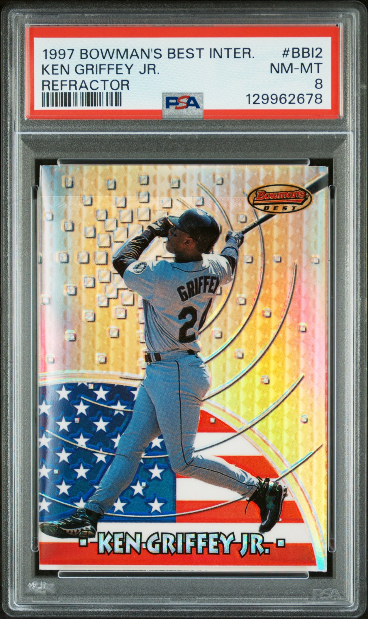 1997 Bowman Ken Griffey Jr. International Best Refractor #BBI 2 Mariners PSA 8