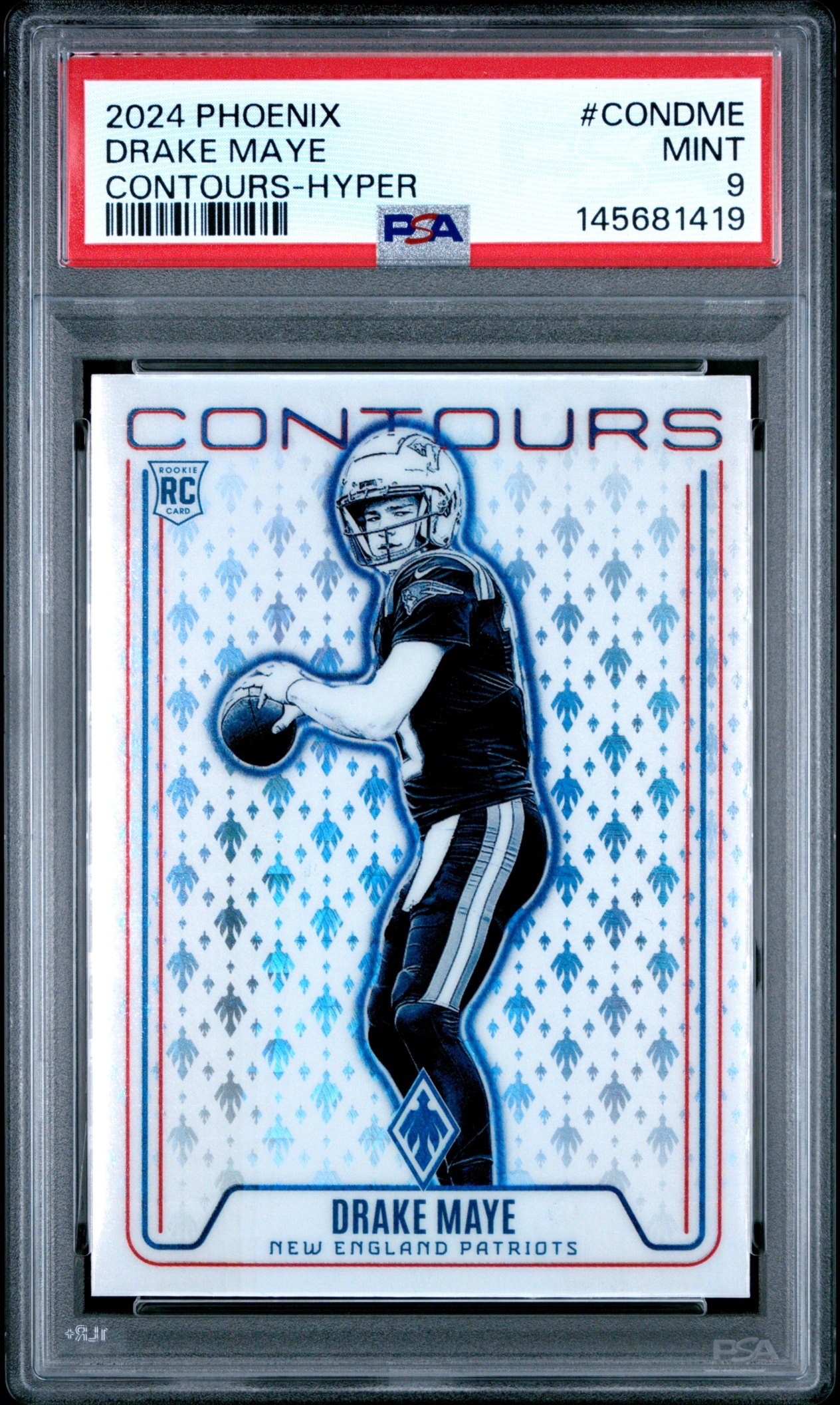 Card image for 2024 Panini Phoenix Drake Maye Contours Hyper #CON-DME RC Patriots