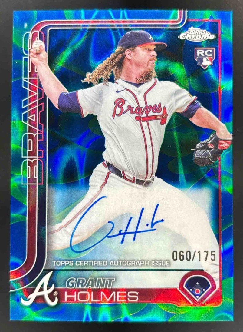 Card image for 2025 Topps Chrome Update Grant Holmes Lava Lamp Auto Blue/Green Refractor /175