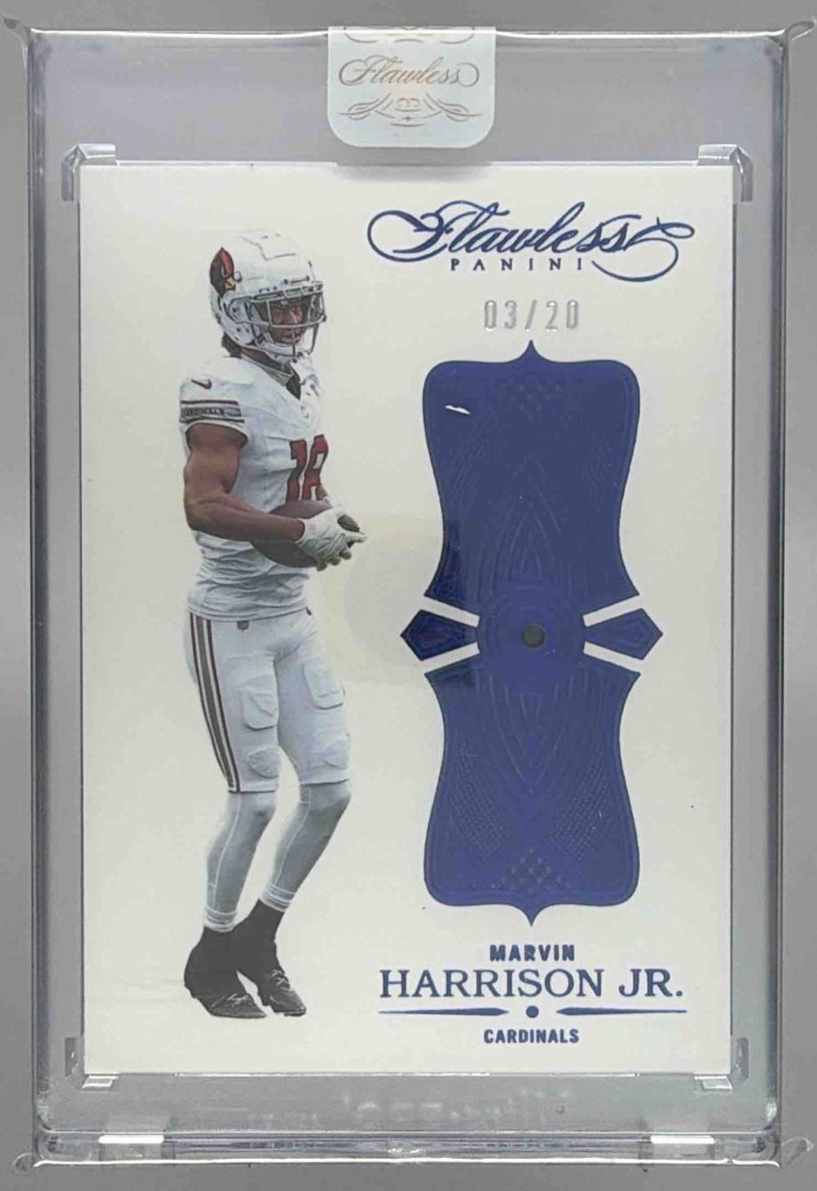 Card image for 2025 Panini Flawless Marvin Harrison Jr. Anniversary Sapphire /20 #1 Cardinals