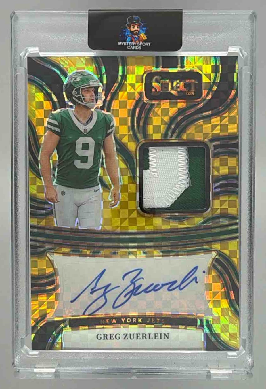 Card image for 2024 Panini Select Greg Zuerlein Signature Memorabilia Gold Prizm /10 #SM-GZN MEM Auto Jets