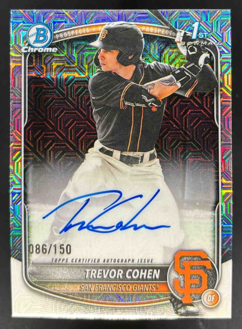 Card image for 2025 Bowman Draft Trevor Cohen Chrome Auto HTA Choice Refractor /150 1st Prospect