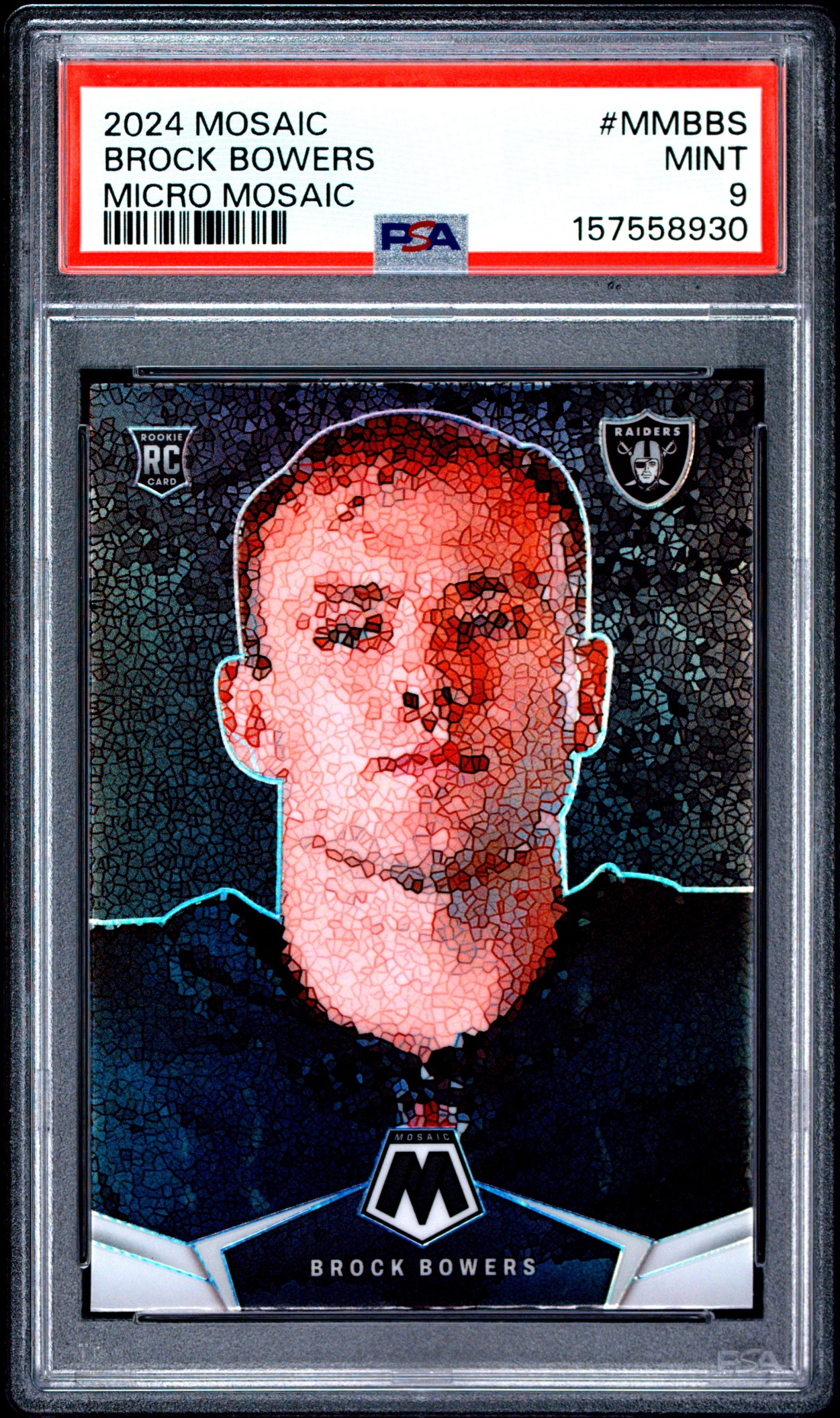 Card image for 2024 Panini Mosaic Brock Bowers Micro Mosaic #MM-BBS RC Raiders PSA 9