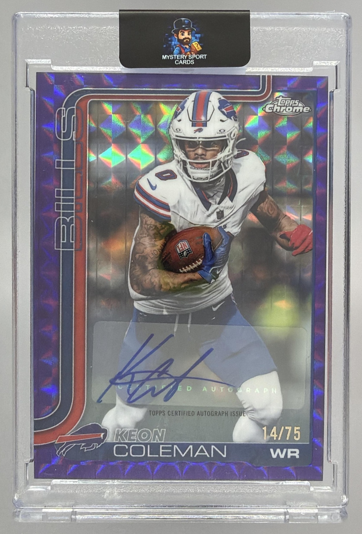 Card image for 2025 Topps Chrome Keon Coleman Auto Purple Geometric Refractor /75 #BA-KC Bills