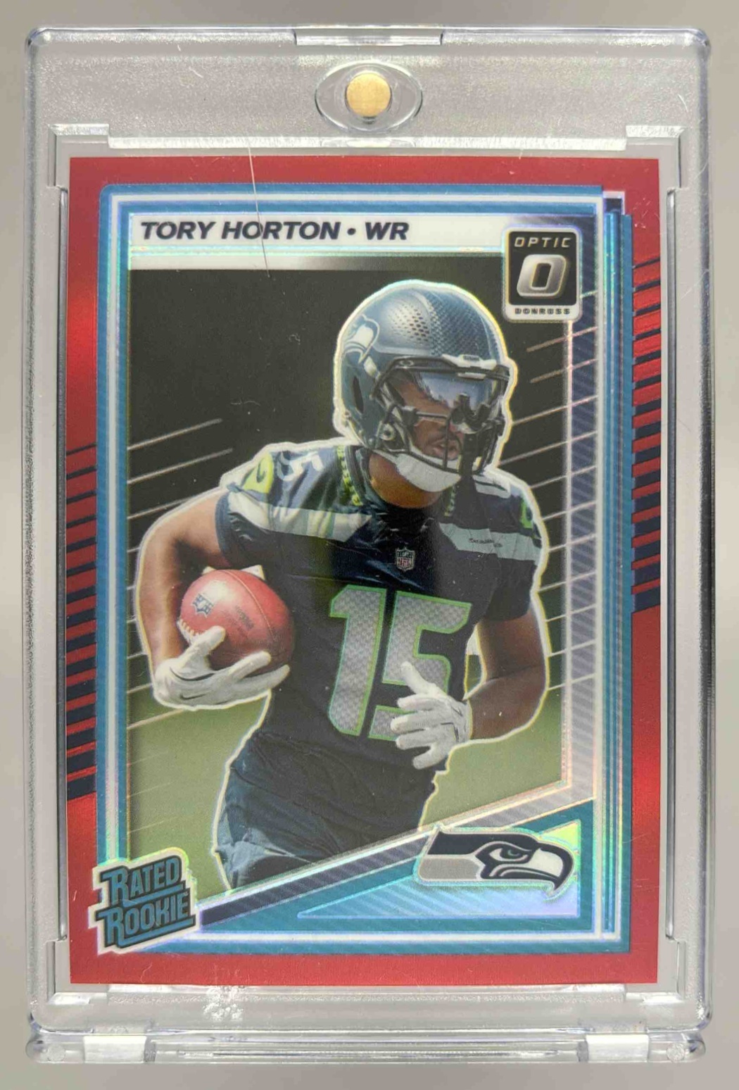 Card image for 2025 Panini Donruss Optic Tory Horton Rated Rookie Red Prizm /149 #295 Seahawks