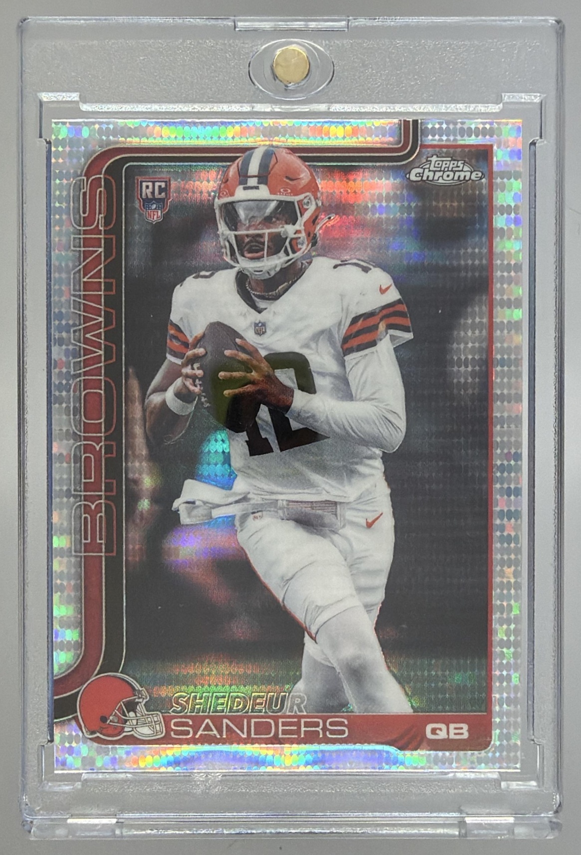 Card image for 2025 Topps Chrome Shedeur Sanders Rookie Refractor #315 RC Browns