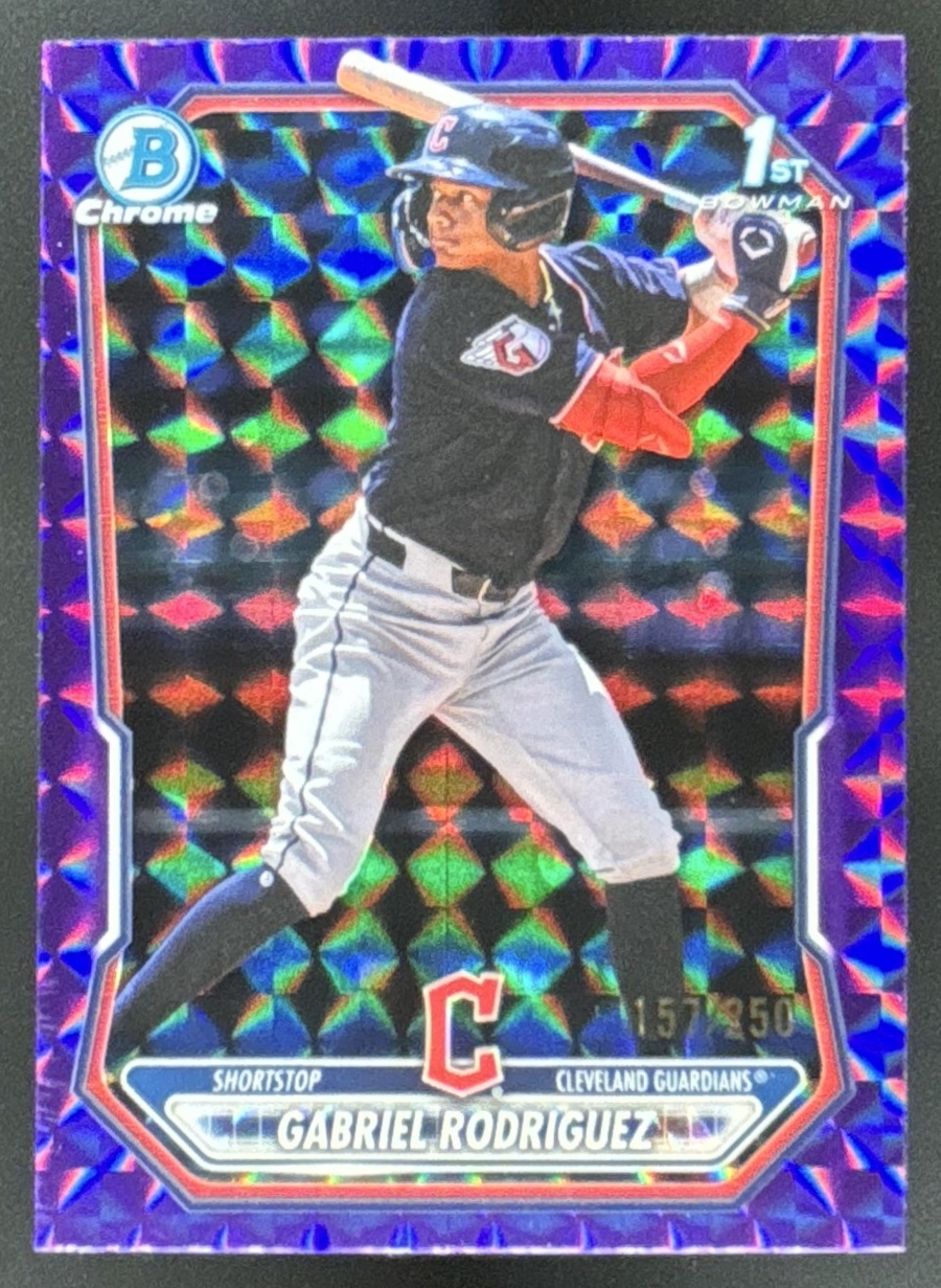 Card image for 2026 Bowman Gabriel Rodriguez Chrome Purple Geometric Refractor /250 1st