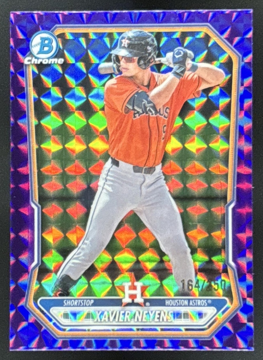 Card image for 2026 Bowman Xavier Neyens Chrome Prospects Purple Geometric Refractor /250