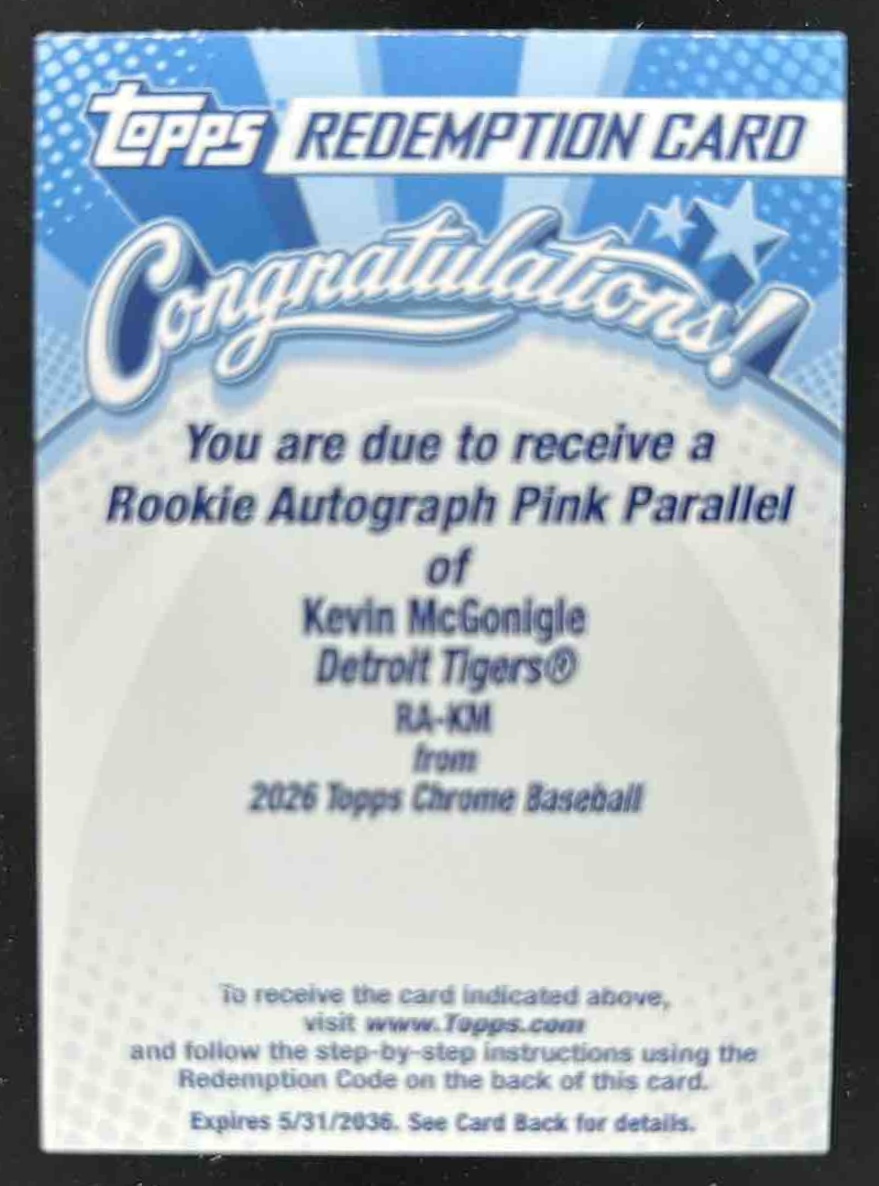 Kevin McGonigle 2026 Topps Chrome Rookie Auto Pink Refractor /250