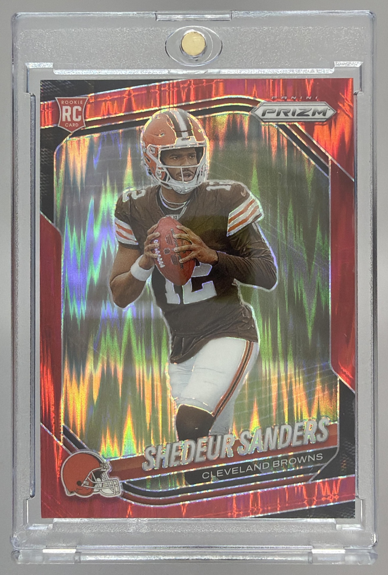 Card image for 2025 Panini Football Prizm Shedeur Sanders Red Flash #302 RC Cleveland Browns