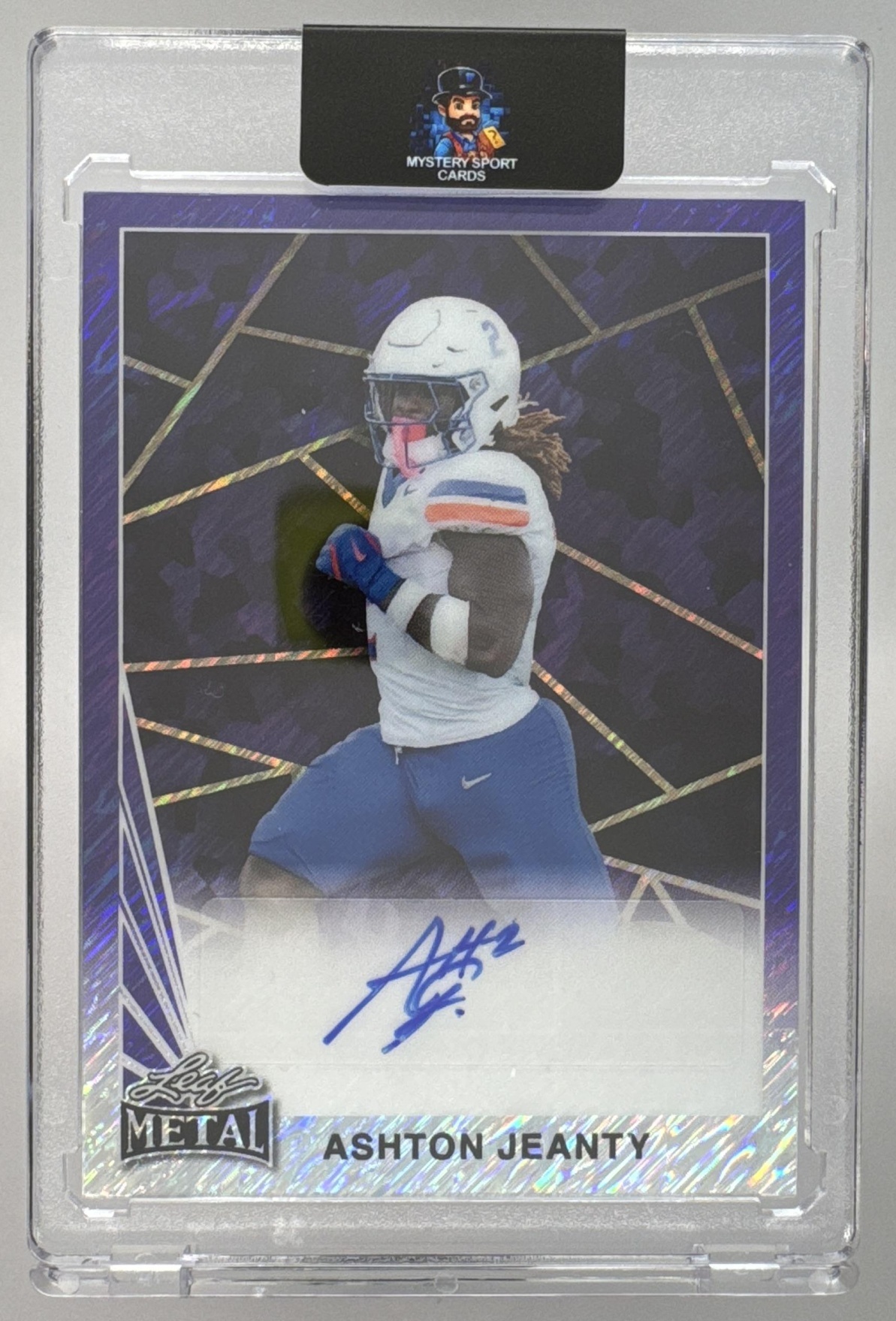 Card image for 2024 Leaf Collective Ashton Jeanty 1990 Auto Shimmer Purple /8 #90A-AJ1 Broncos