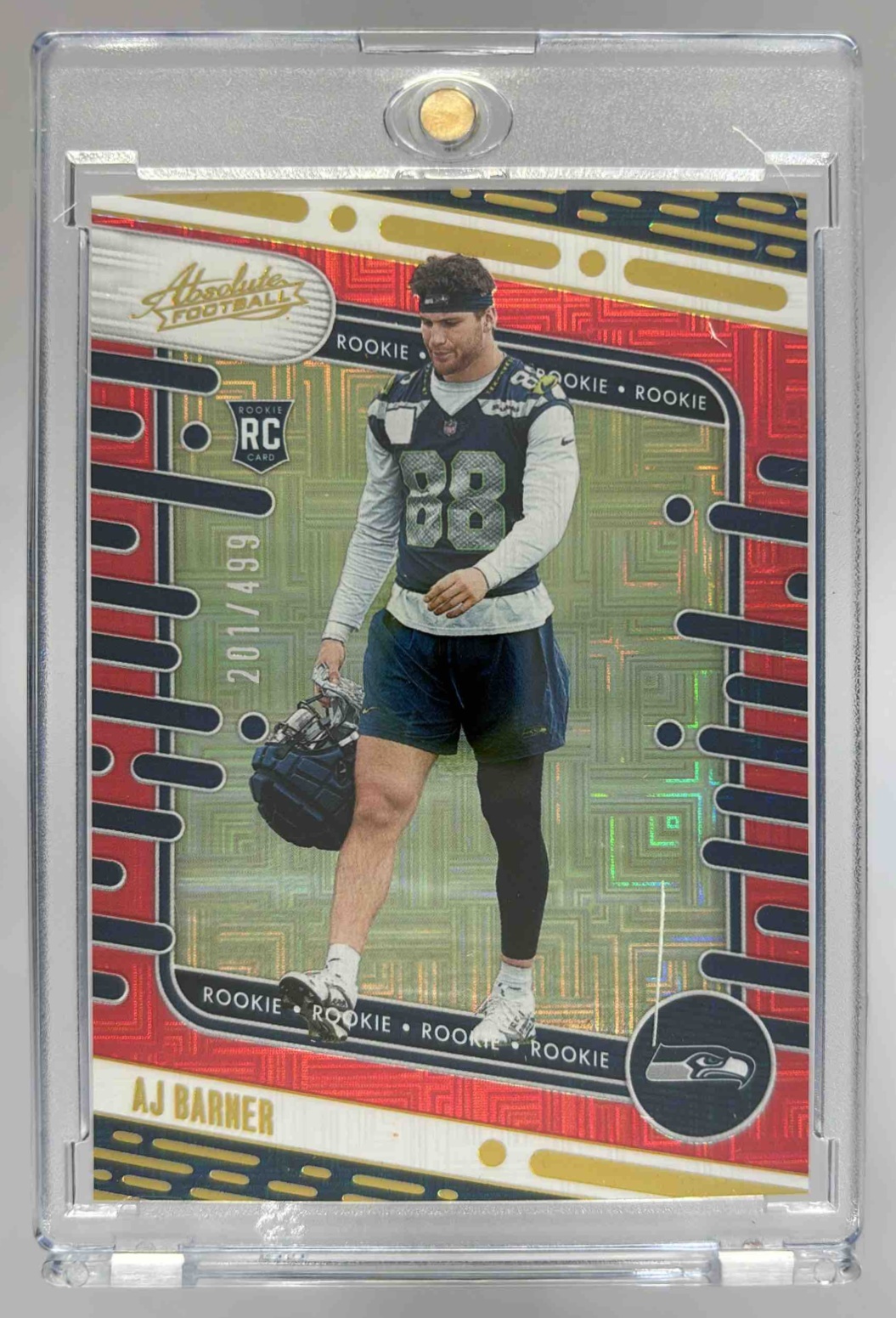 Card image for 2024 Panini Absolute AJ Barner Rookies Red Squares /499 #184 RC Seahawks