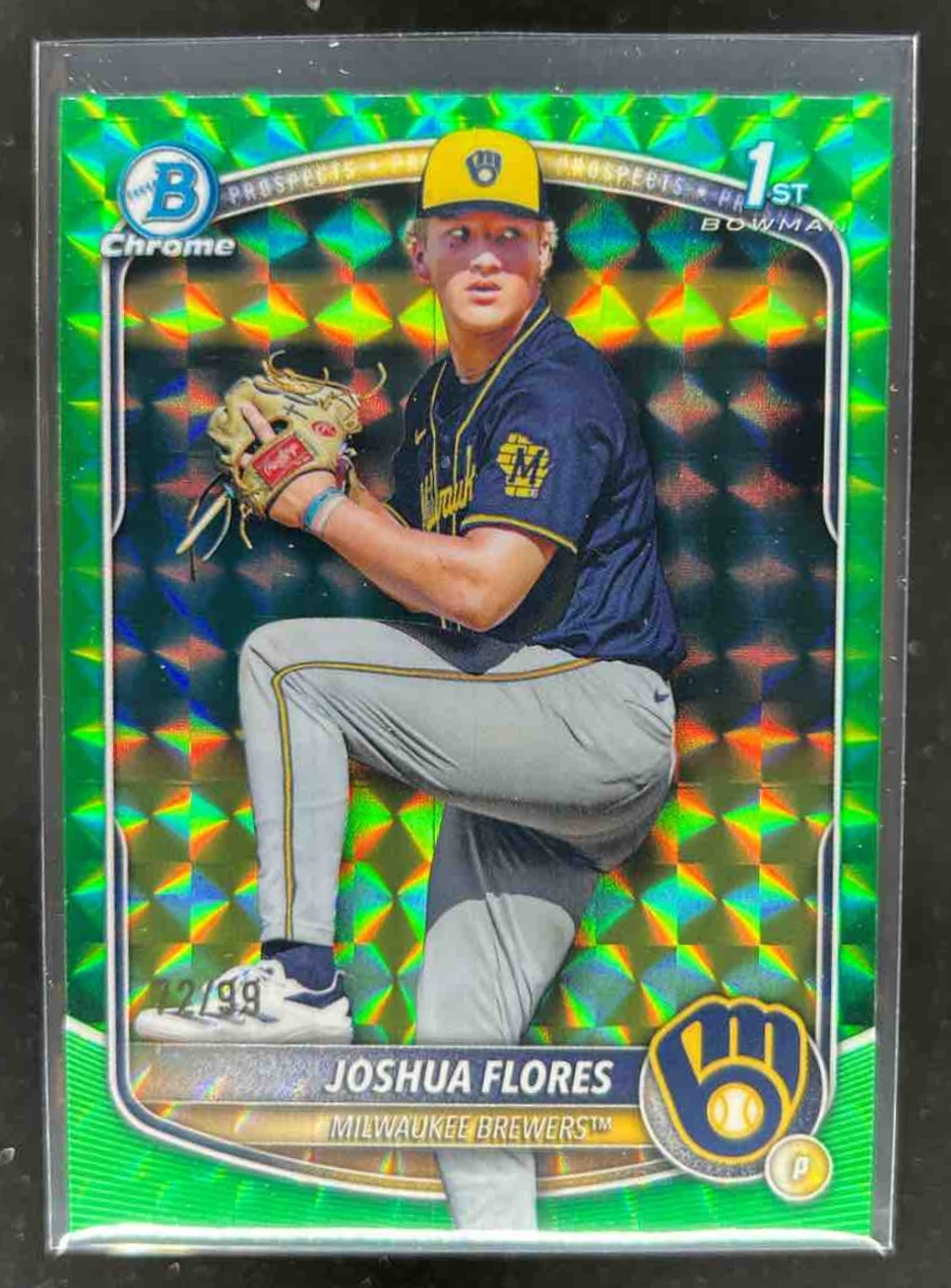 Card image for Joshua Flores 2025 Bowman Draft Chrome Green Geometric Refractor /99
