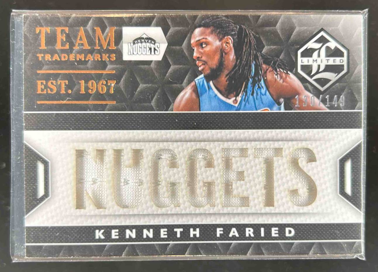 Card image for 2015-16 PANINI LIMITED KENNETH FARIED TEAM TRADEMARKS /149 #8 DENVER NUGGETS