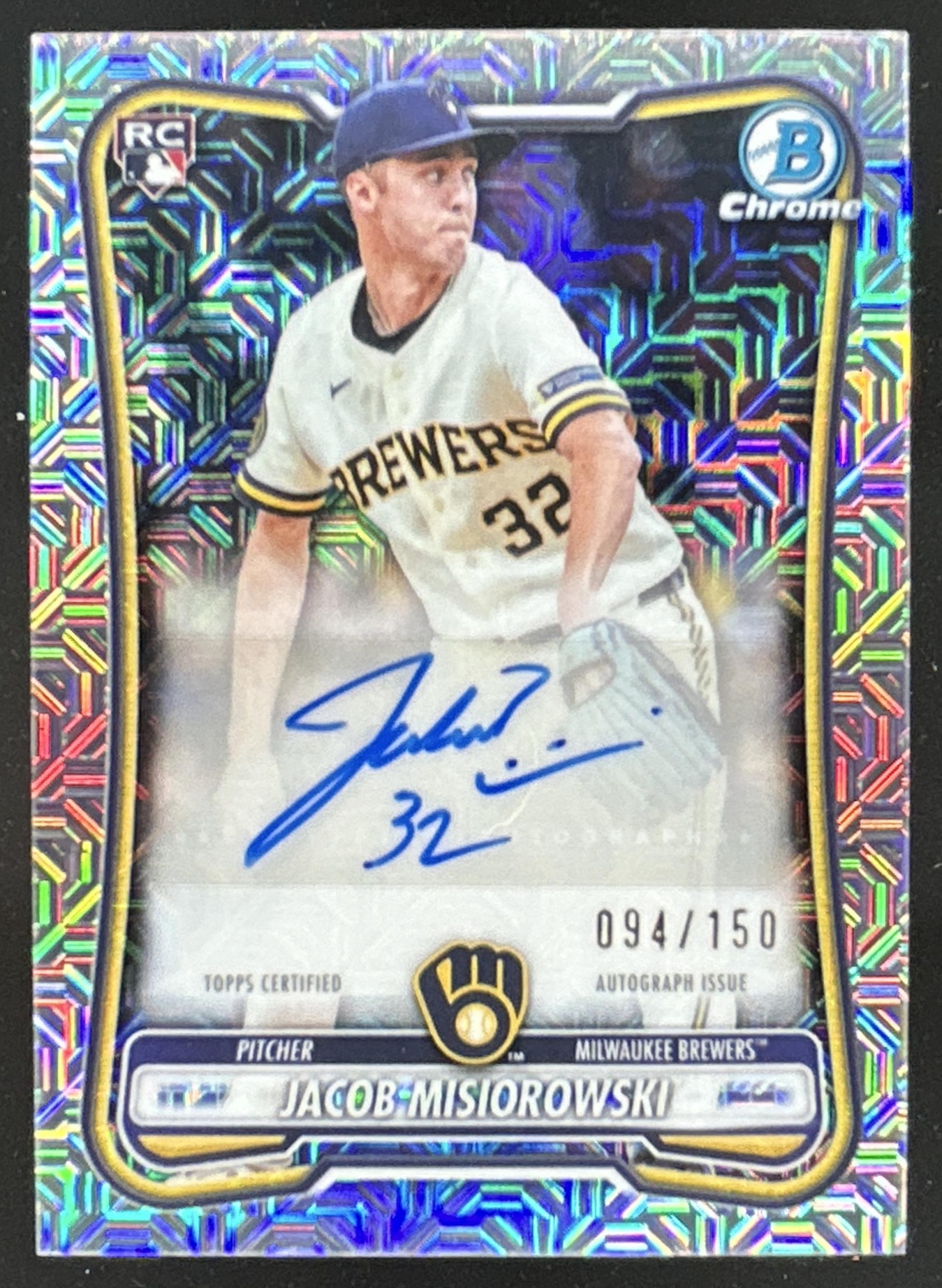 Card image for Jacob Misiorowski 2026 Bowman Chrome Mega Box Rookie Auto Mojo Refractor /150