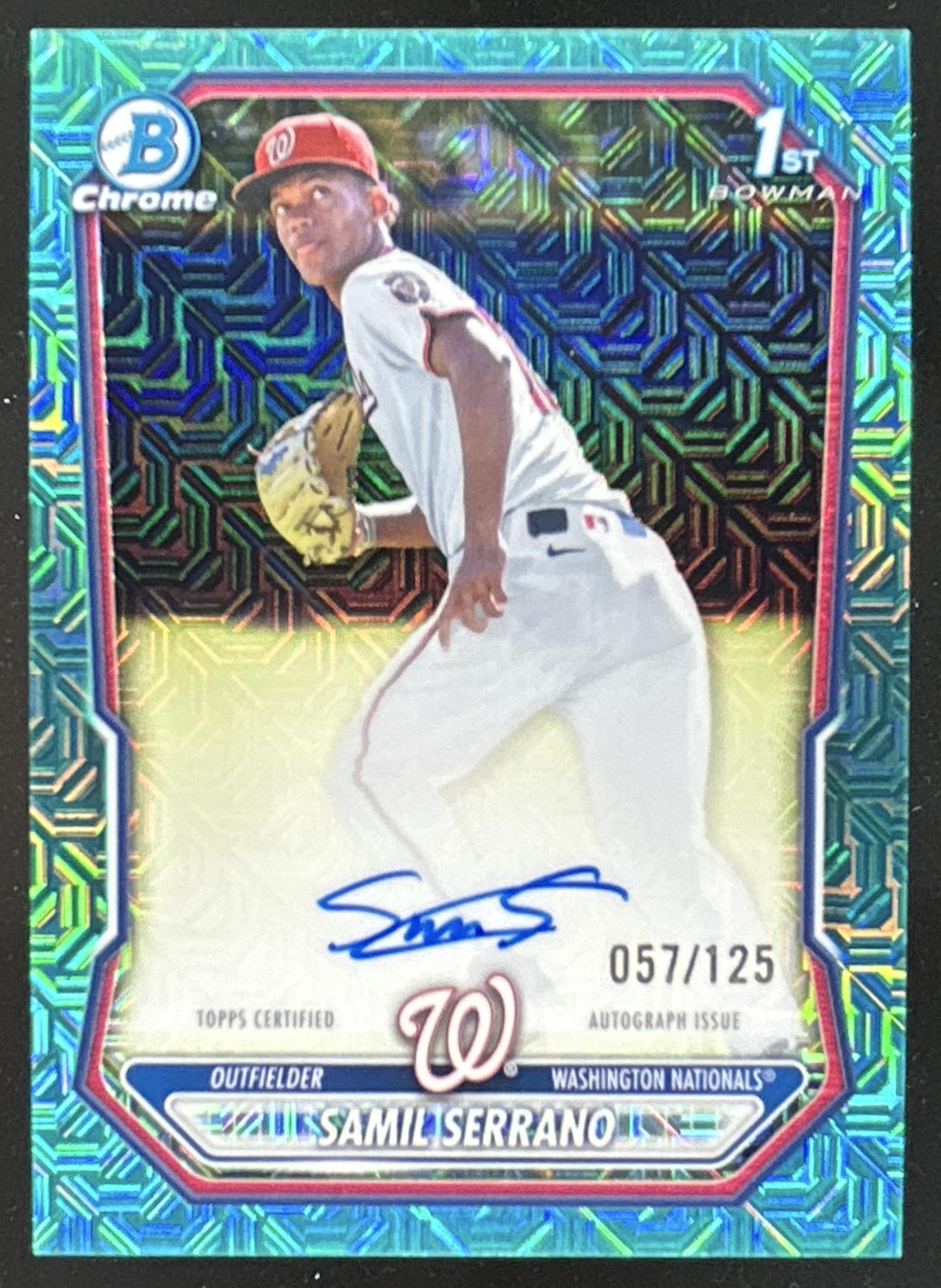 Card image for Samil Serrano 2026 Bowman Chrome Mega Box Prospects Auto Aqua Mojo Refractor /125