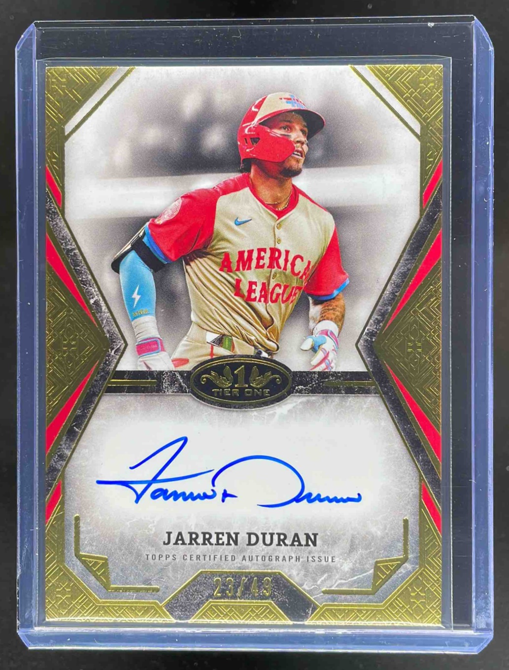 Card image for Jarren Duran 2025 Topps Tier One Talent Auto #TOTA-JDU Boston Red Sox