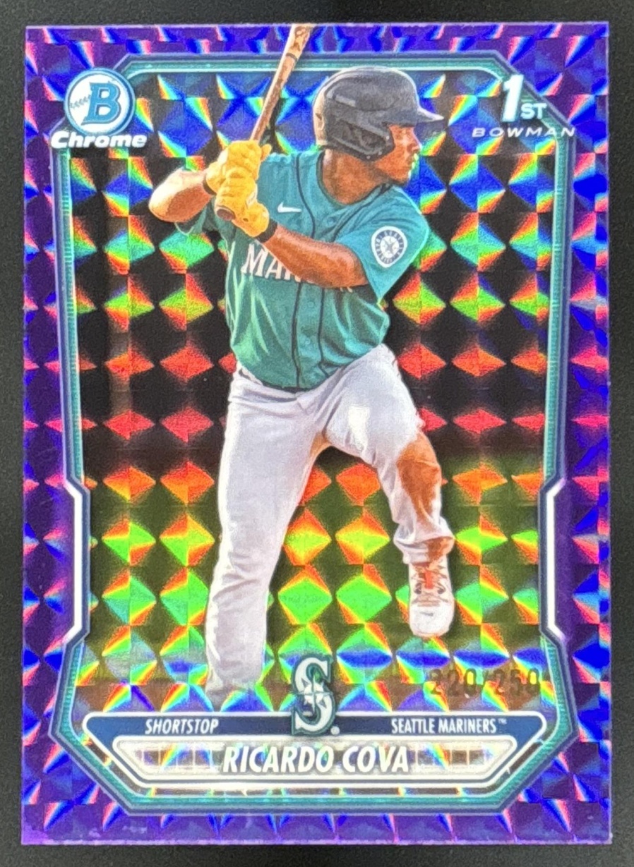 Card image for 2026 Bowman Ricardo Cova Chrome Purple Geometric Refractor /250 1st Prospect