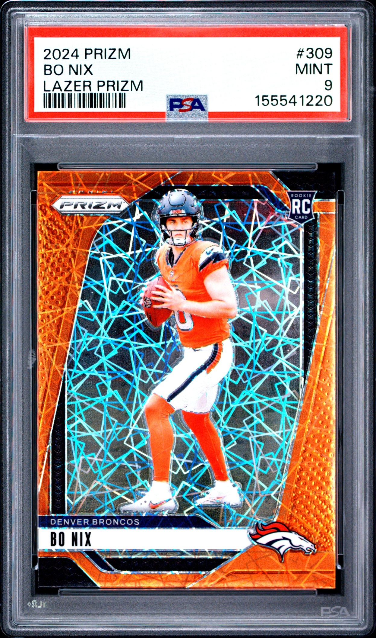 Card image for 2024 Panini Football Prizm Bo Nix Lazer #309 RC Denver Broncos